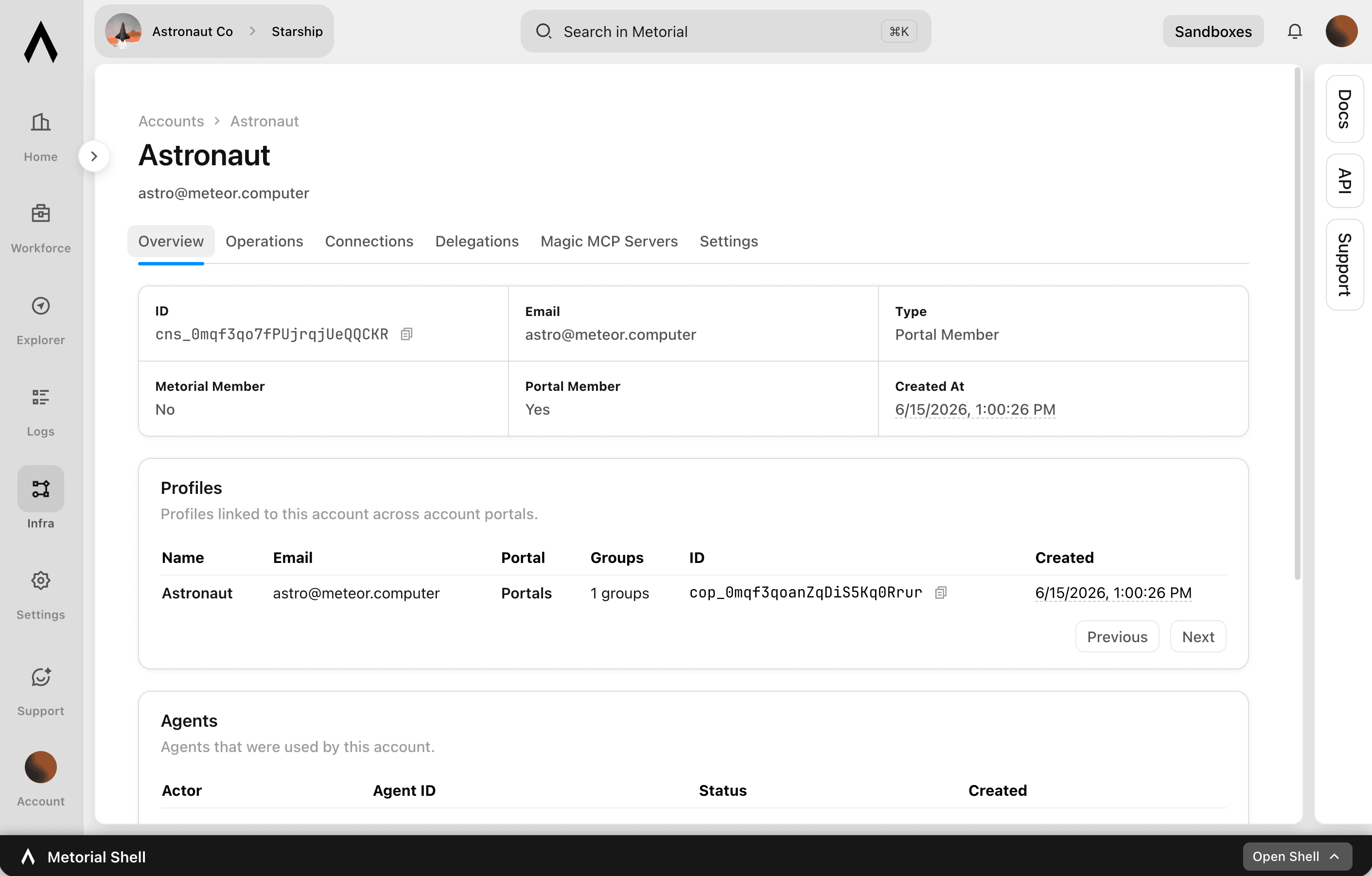 A screenshot showcasing the Identity + Delegation feature of Metorial.