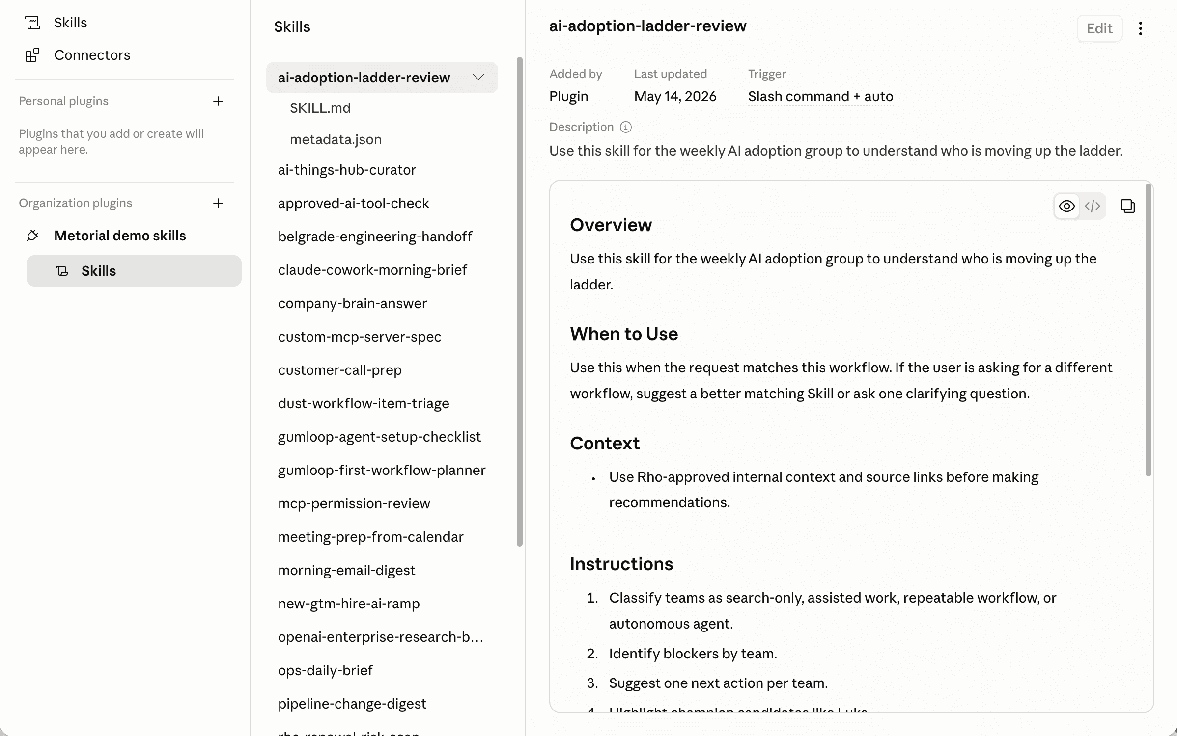 A screenshot showcasing the Skill Plugins feature of Metorial.