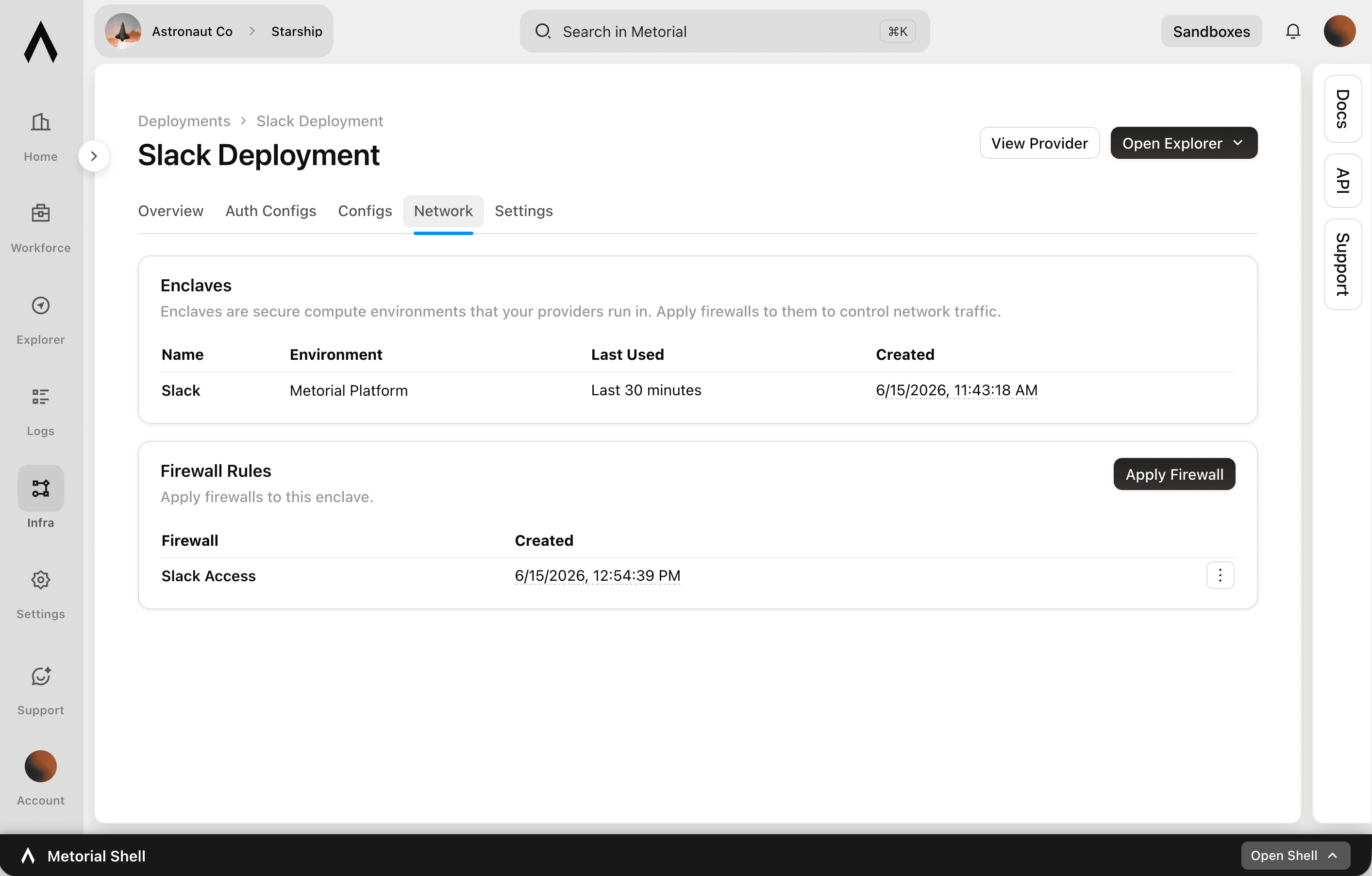 A screenshot showcasing the Enclaves feature of Metorial.