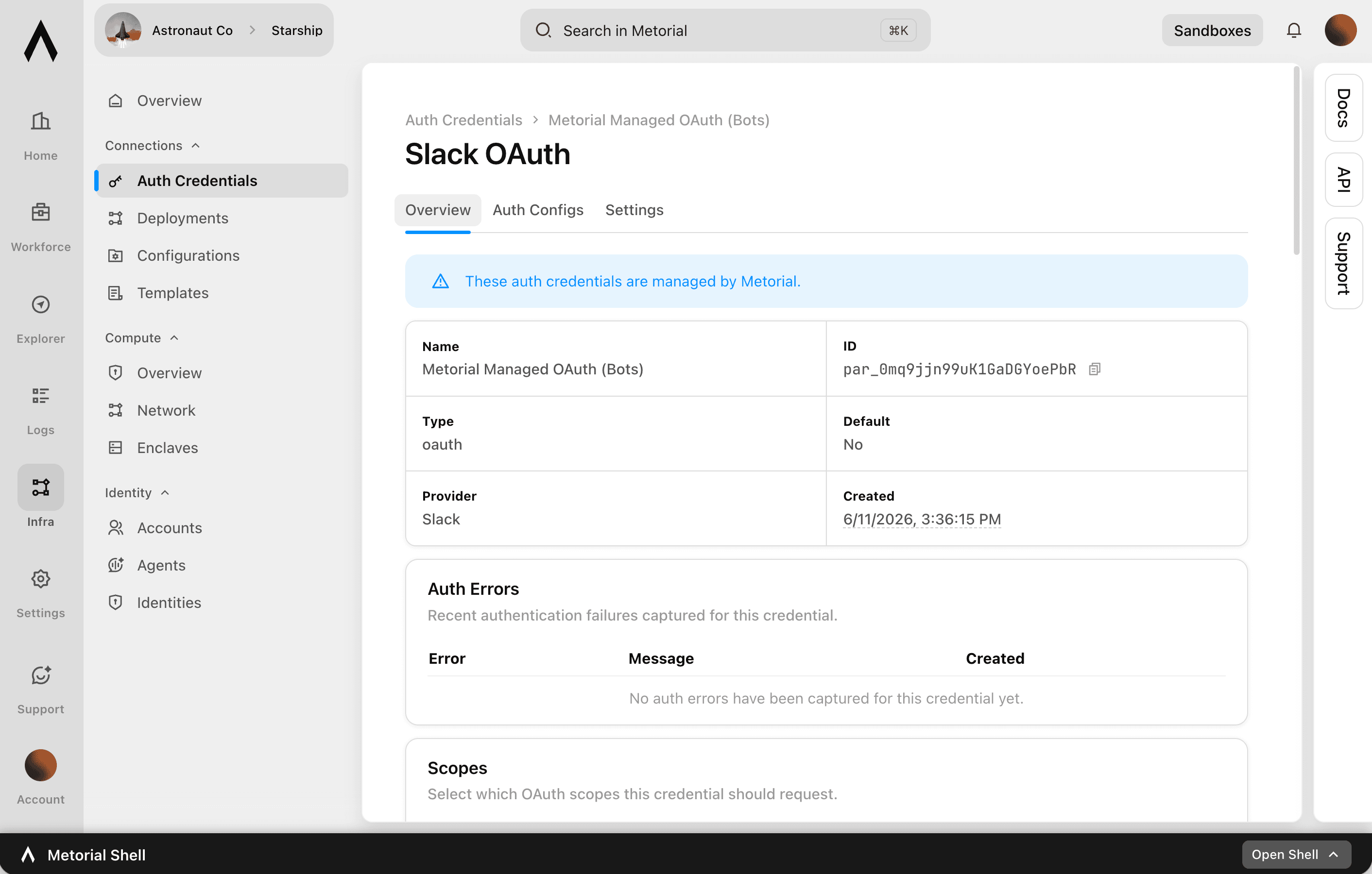 A screenshot showcasing the Tokenless Auth feature of Metorial.
