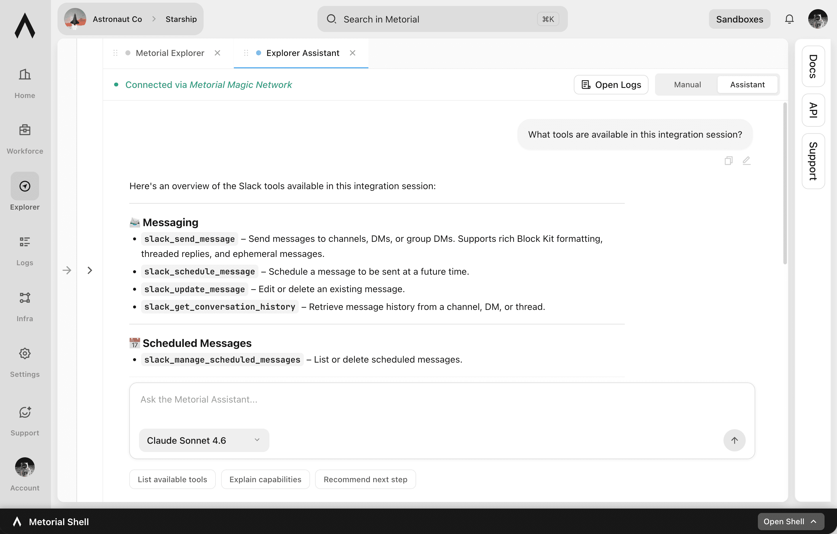 A screenshot showcasing the Agent Explorer feature of Metorial.