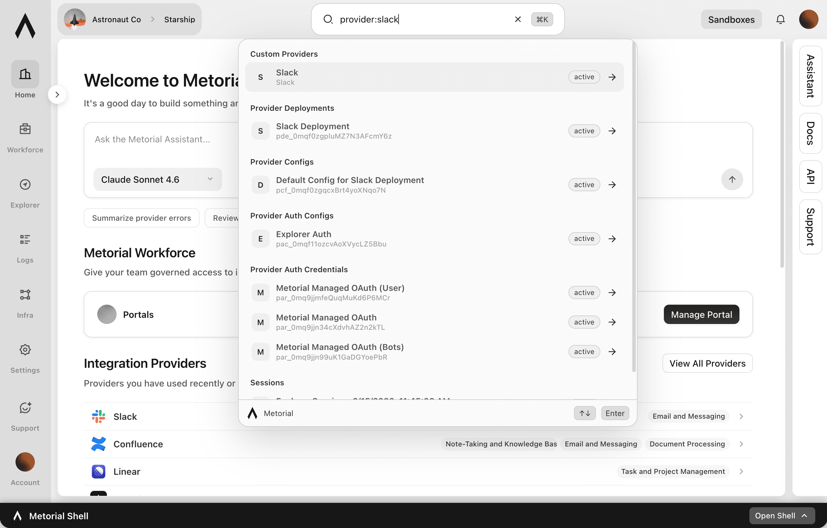 A screenshot showcasing the Enterprise Search feature of Metorial.