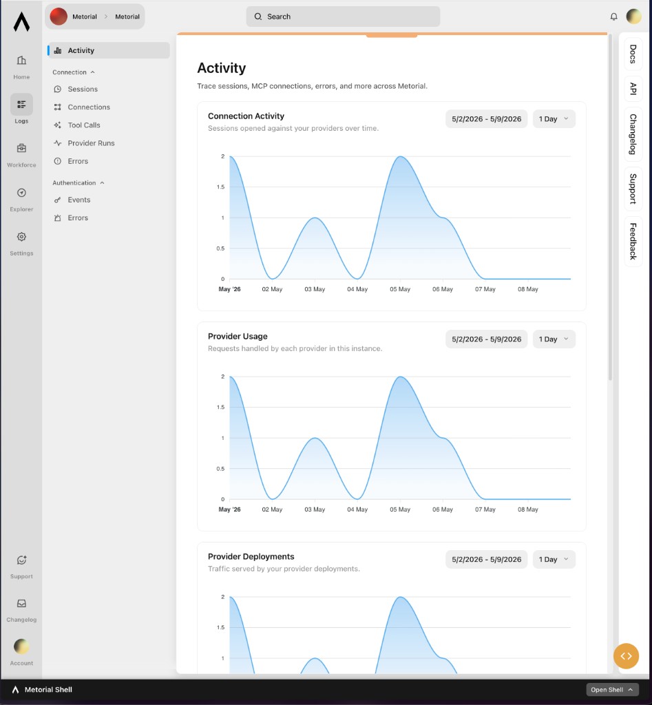 Metorial tracing view showing recorded tool-call activity.