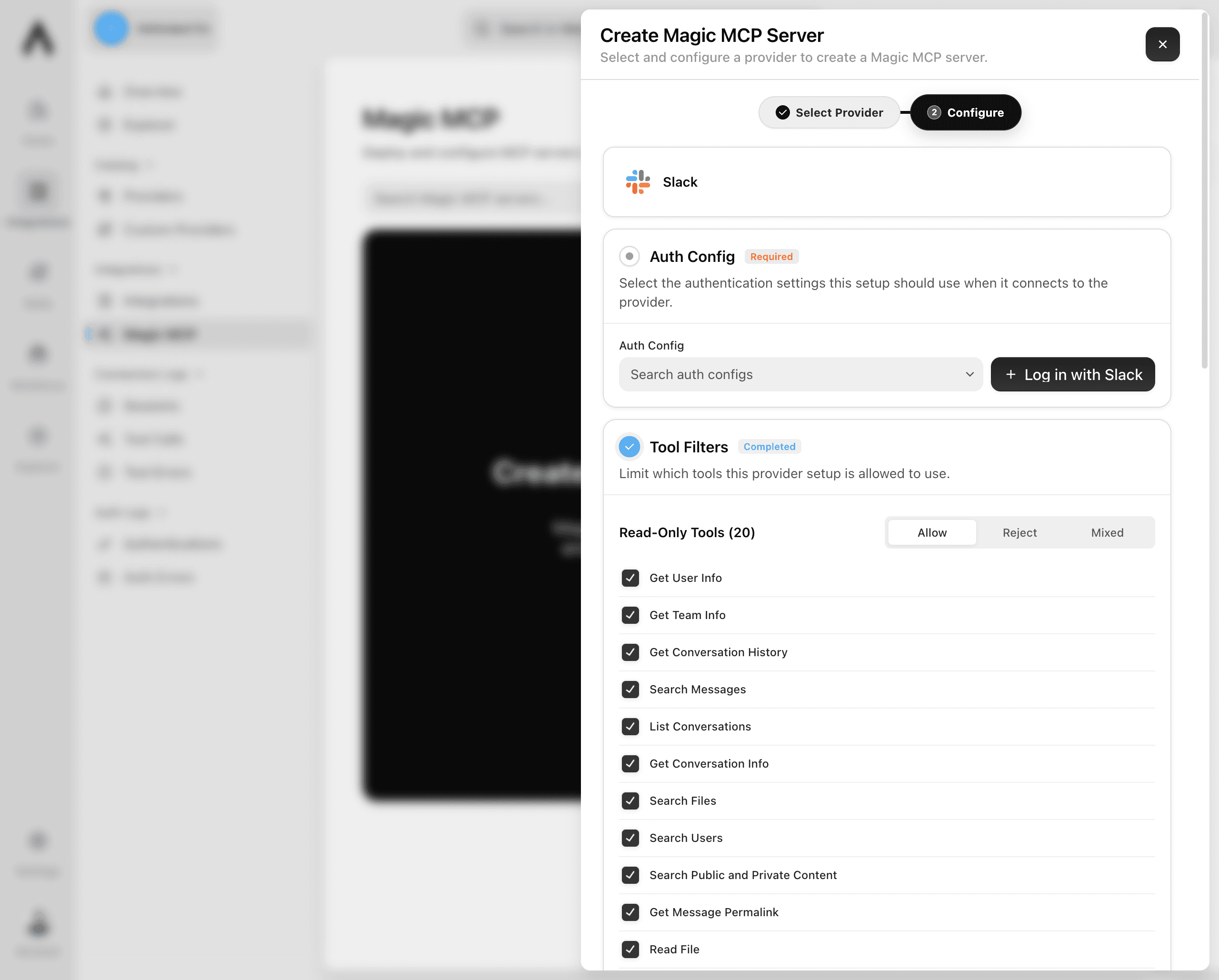 Magic MCP server configuration step