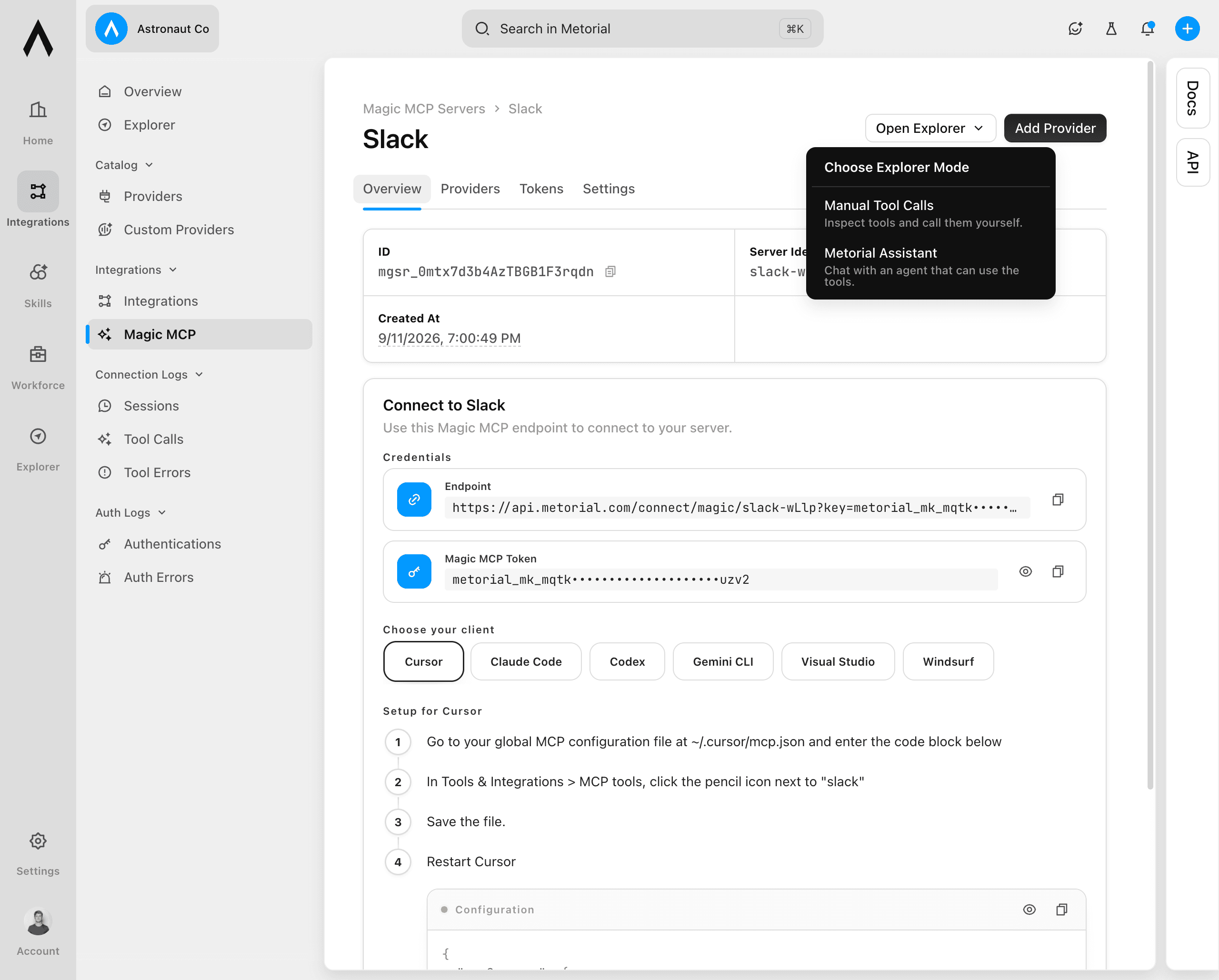 Explorer mode menu with Manual Tool Calls