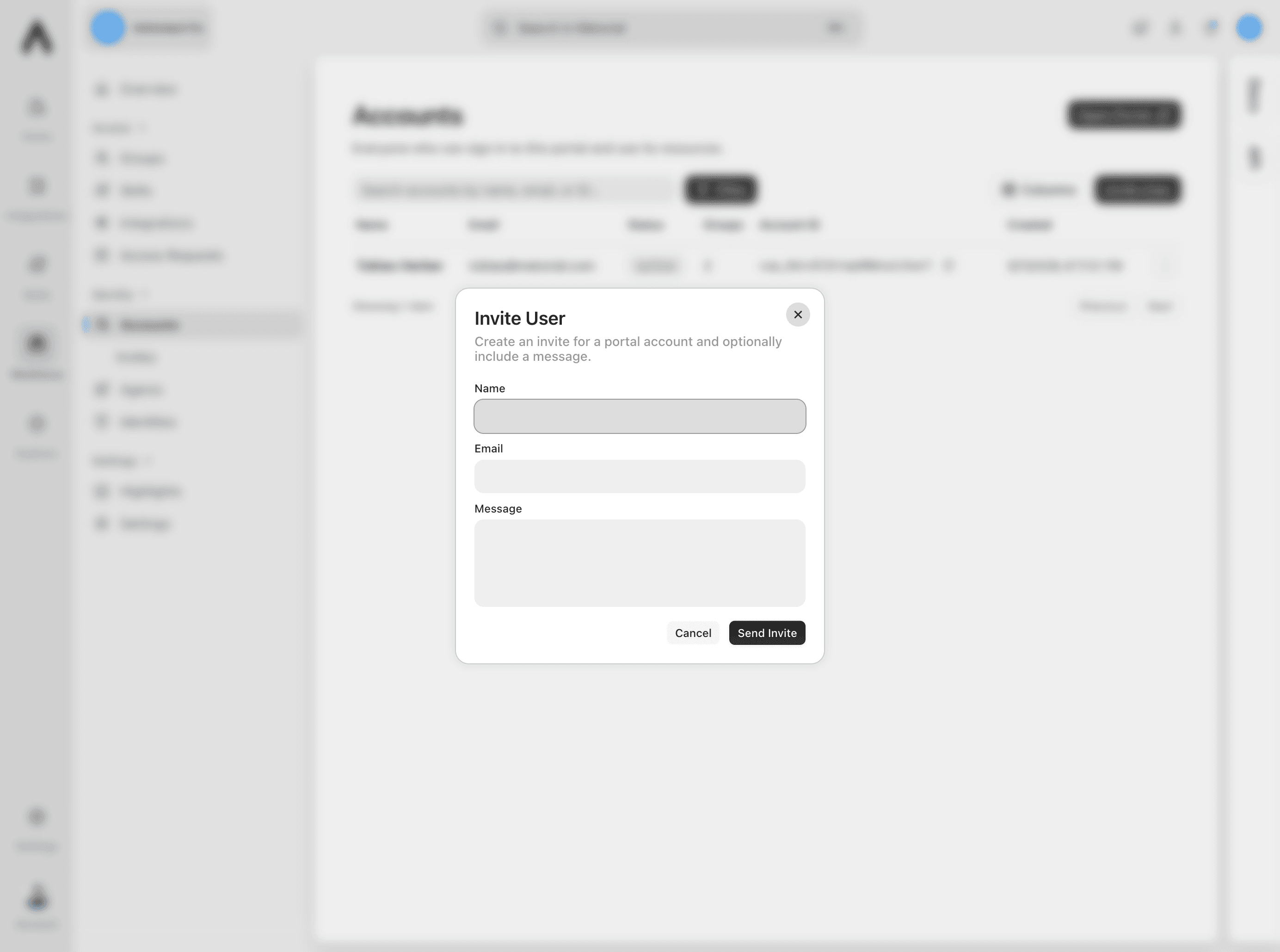 Form for inviting a person to Workforce