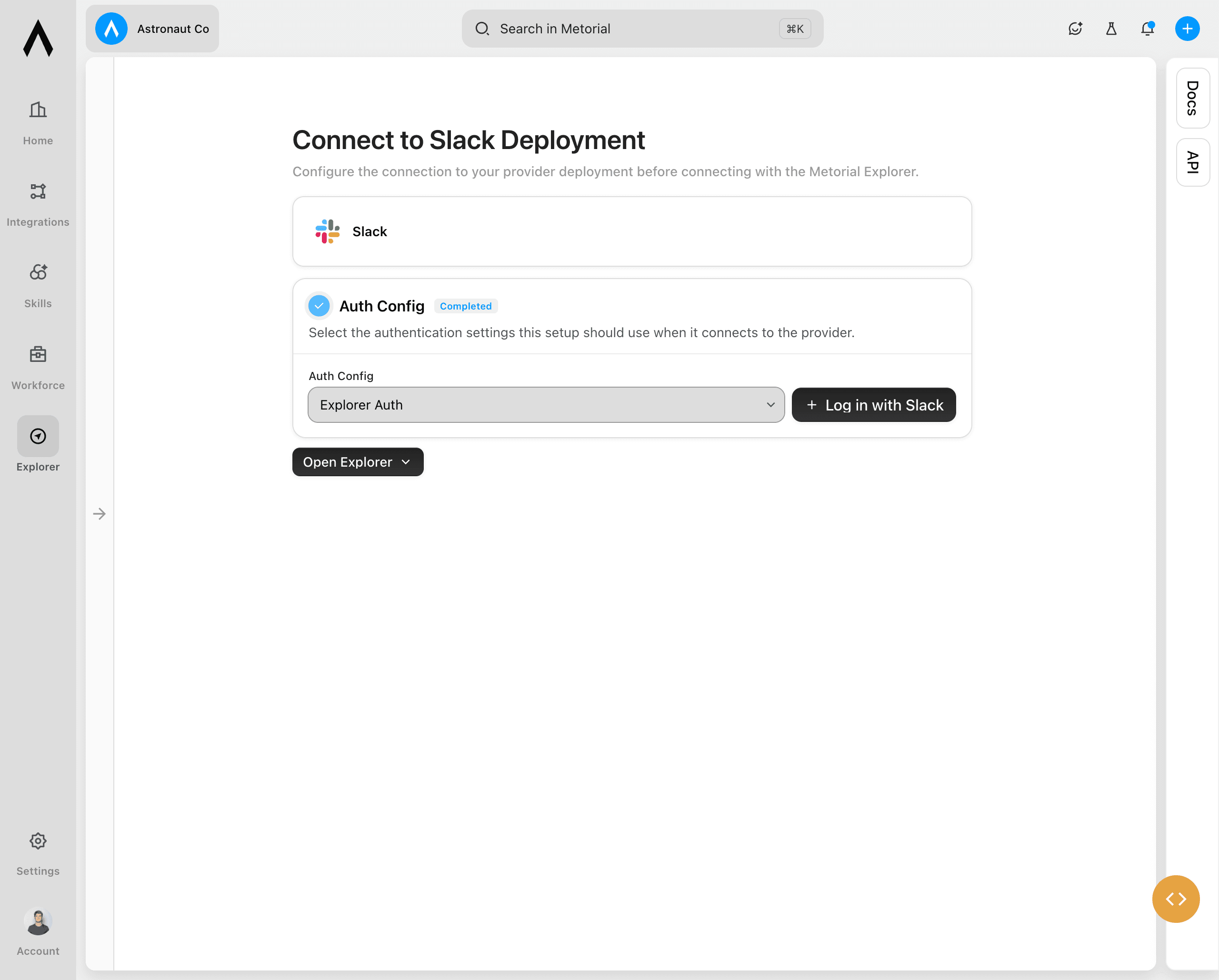 Provider connection page with an authentication configuration selected