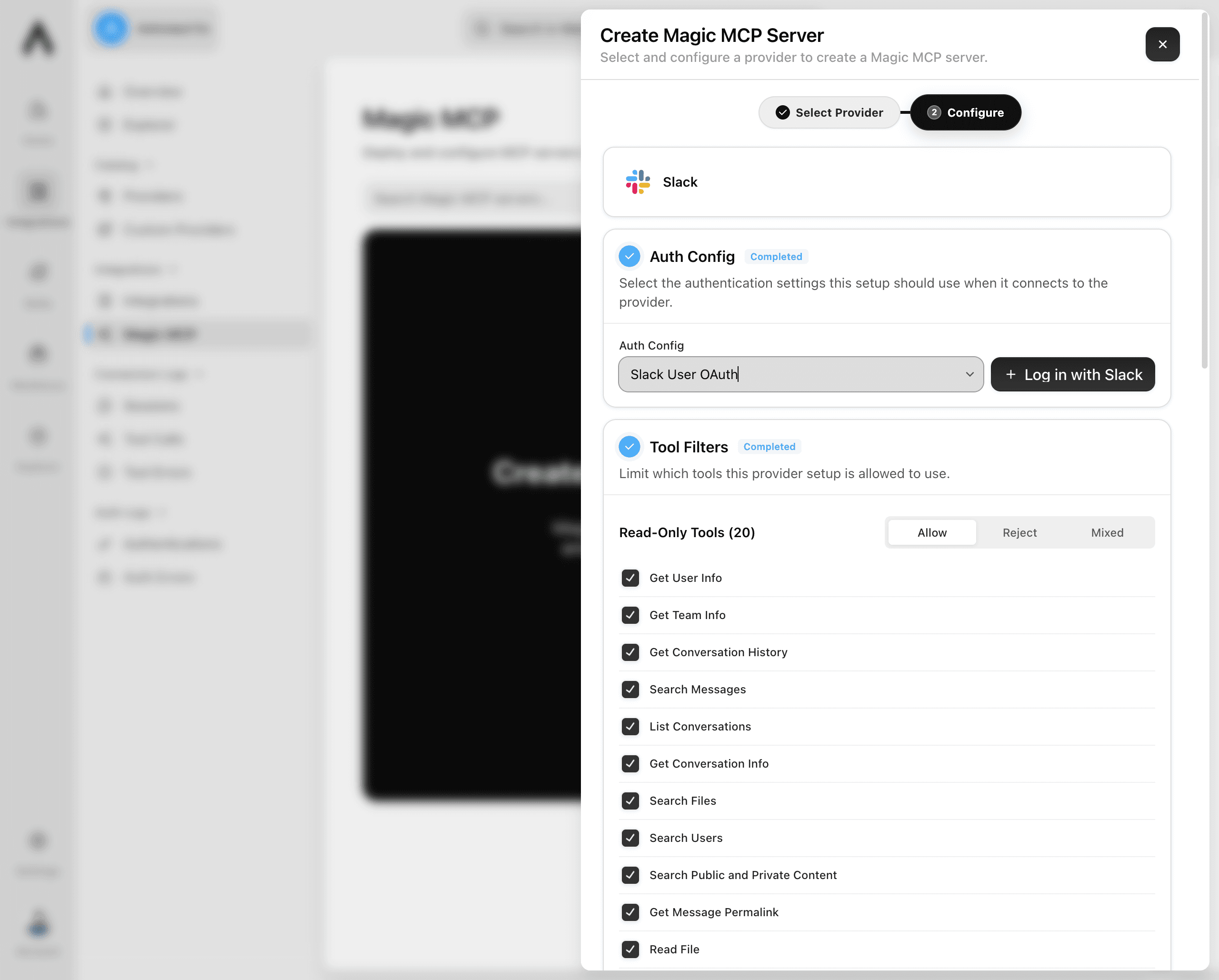Completed server settings ready for review