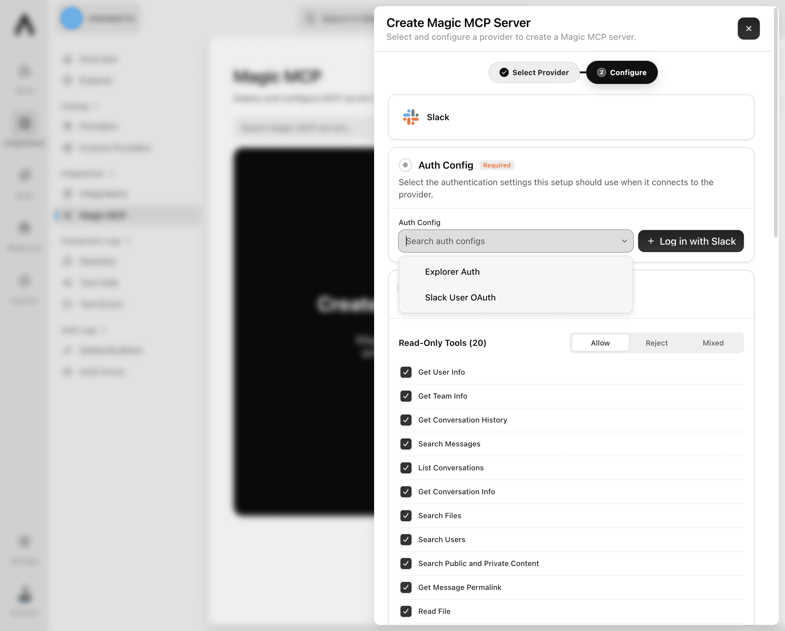 Available authentication configurations
