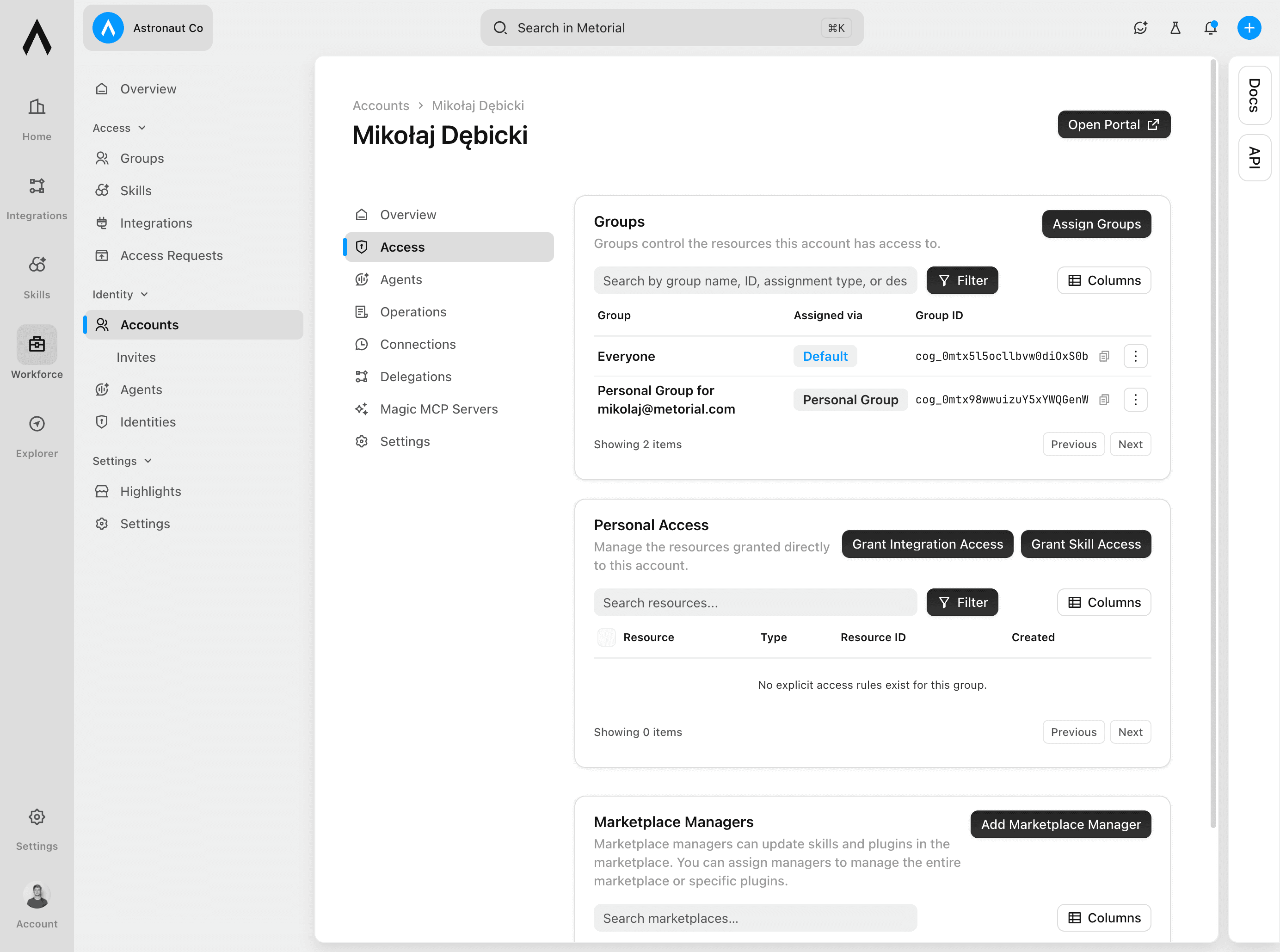 Group assignments for a Workforce account