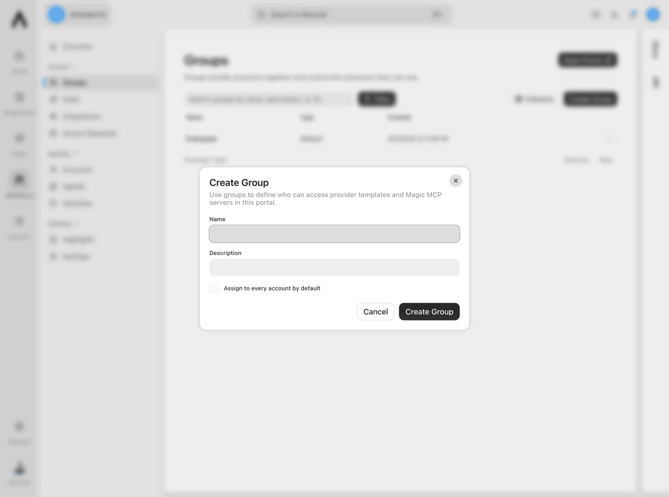 Form for creating a Workforce group