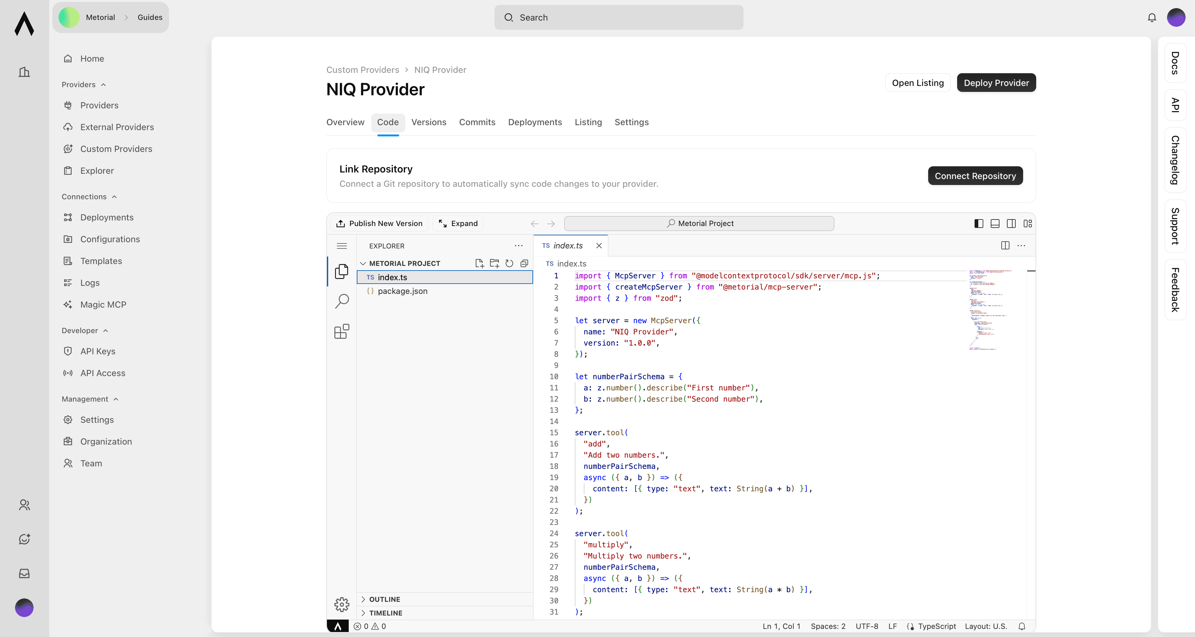 Editing custom provider code