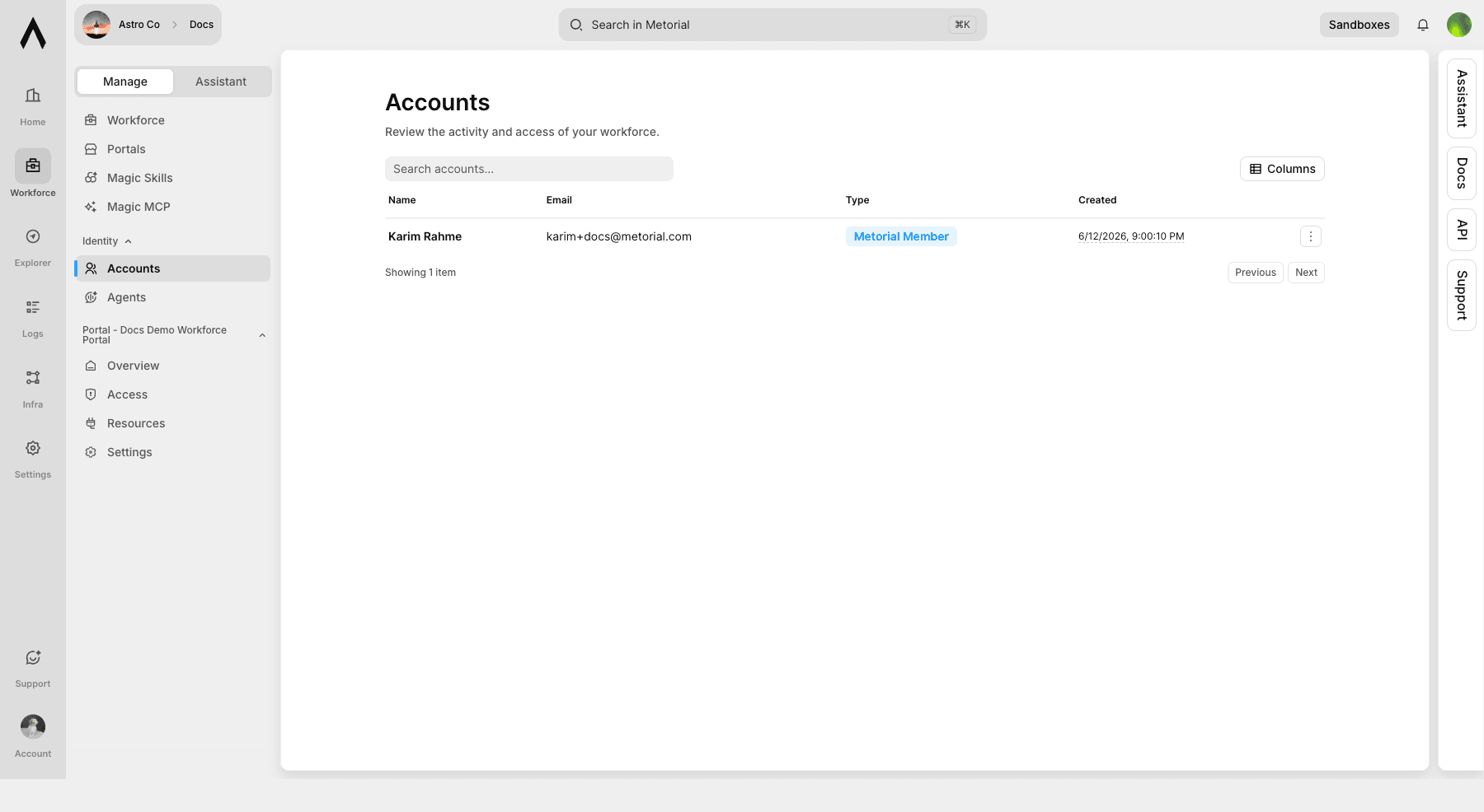 Accounts page