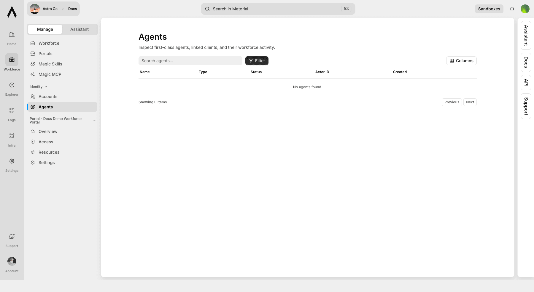Agents page
