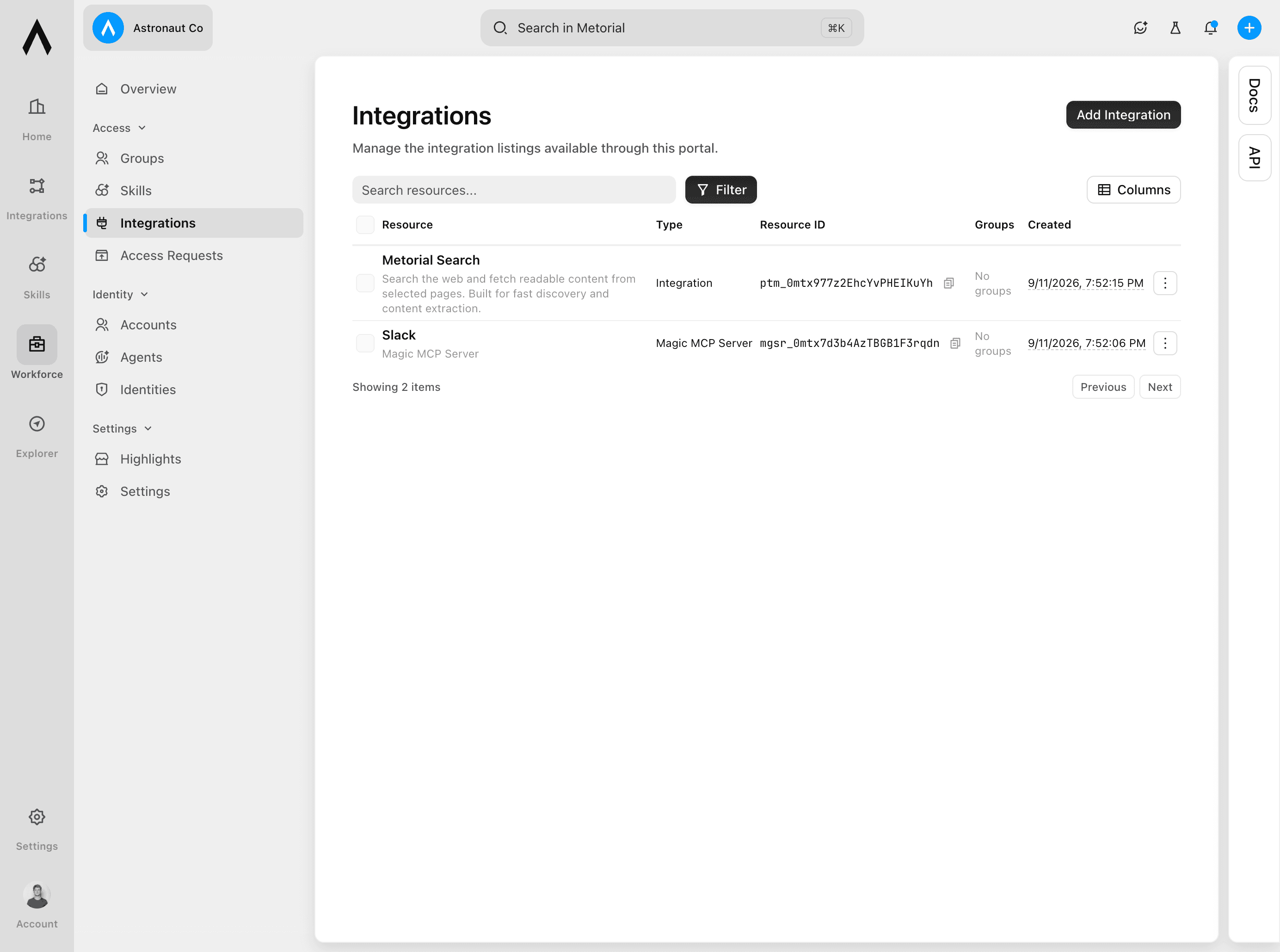 Integration resources in Workforce
