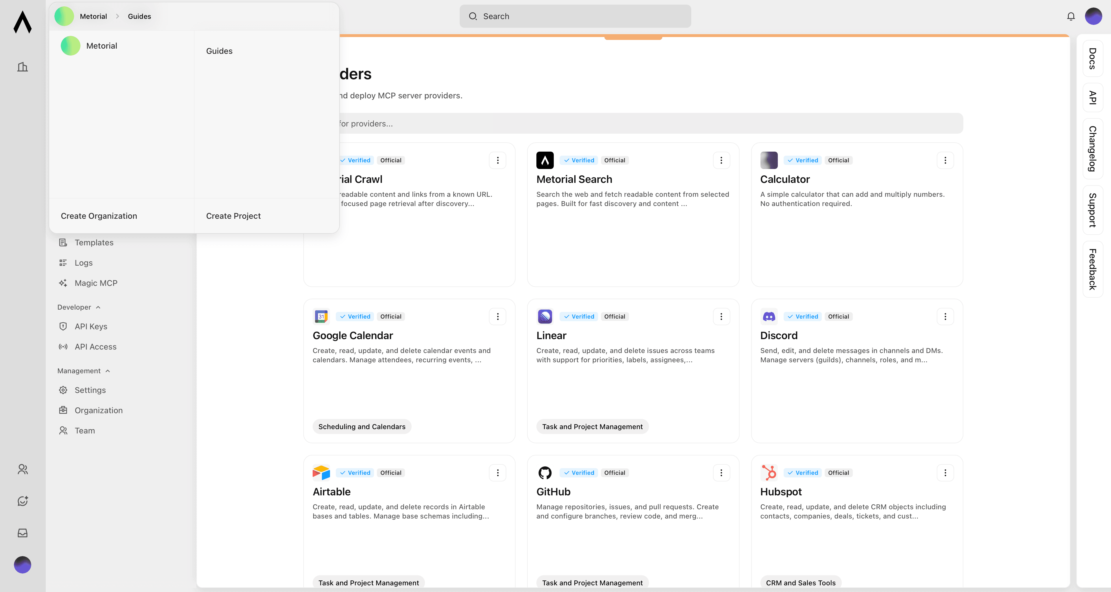 Create projects in Metorial