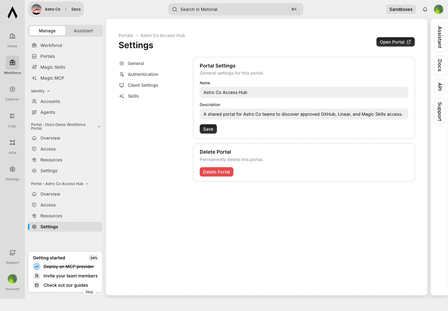 Portal authentication settings