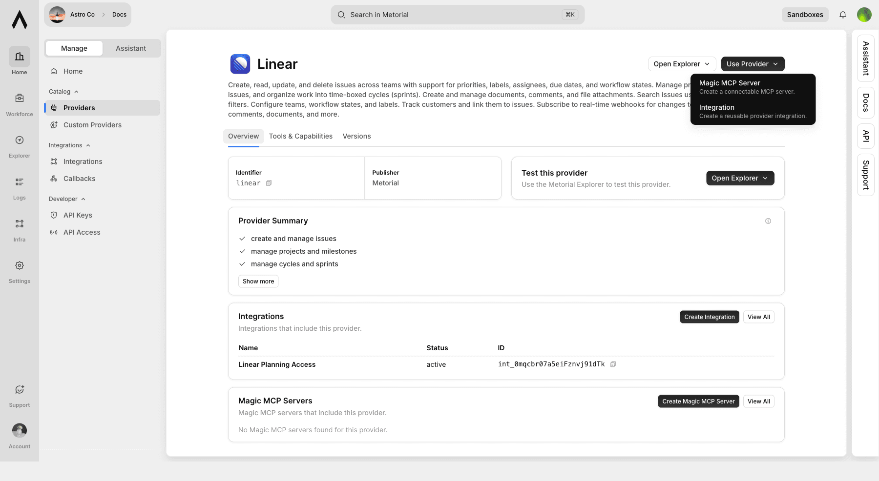 Use provider menu