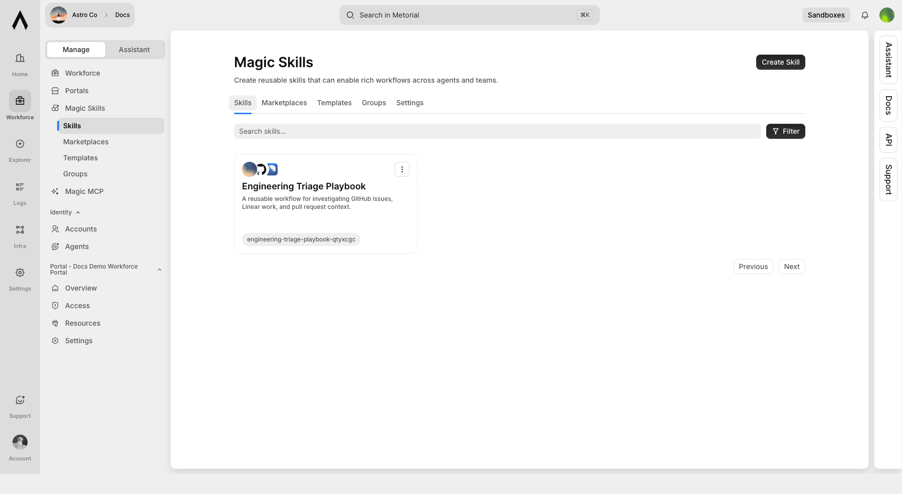 Magic Skills dashboard